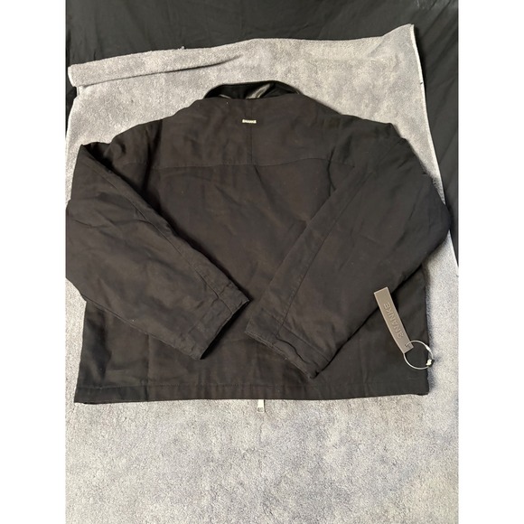 Ananke Mens Black Canvas Workwear Jacket Faux Leather Collar Full Zip XL NEW